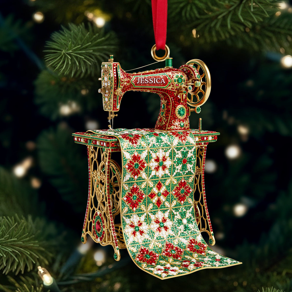 Sparkle Sewing Machine Ornament- Personalized Christmas Gifts For Sewing Lovers 05OHLU181025-Homacus