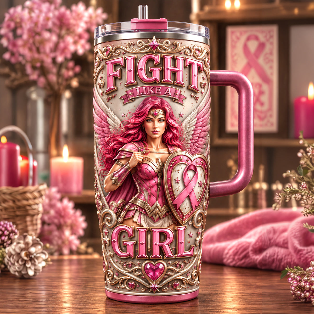 Strong Pink Woman 40oz Tumbler - Personalized Gifts For Cancer Awareness 05tytn260826