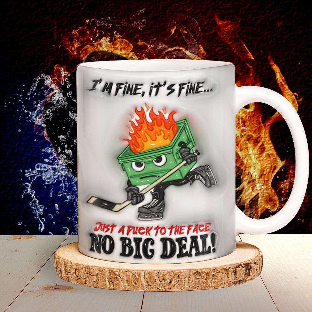 Funny Coffee Mug, Hockey Dumpster Fire Inflated I'm Fine It's Fine 01OHLU020125-Homacus