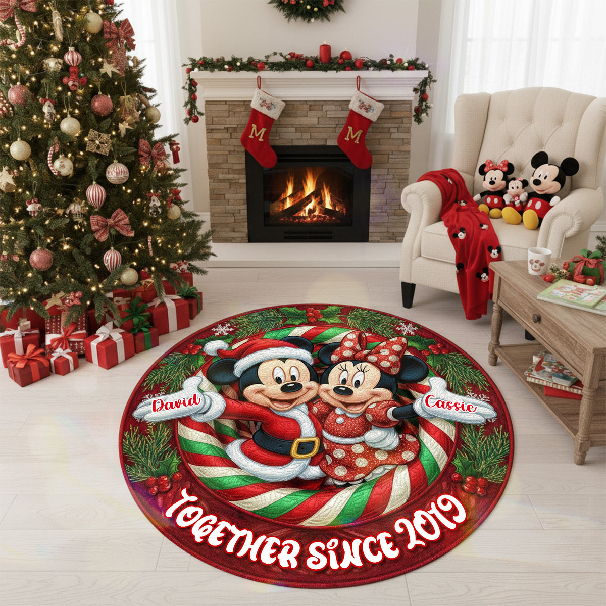 Personalized Gifts For Christmas, Lovely Couple Personalized Quilted Round Mat 02pgmg260925-Homacus