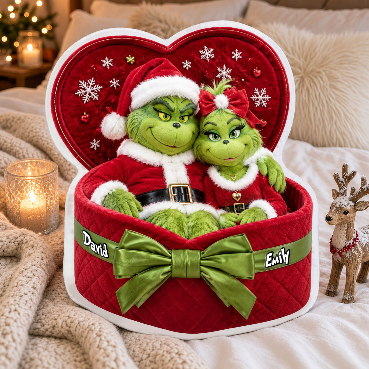 Festive Couple Red Gift Box Pillow - Personalized Christmas Gift For Couples 04PADH150926