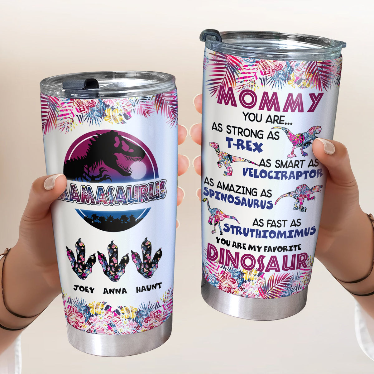 Dinosaur Mom Tumbler - Personalized Gift For Mom 03OHLU210325-Homacus