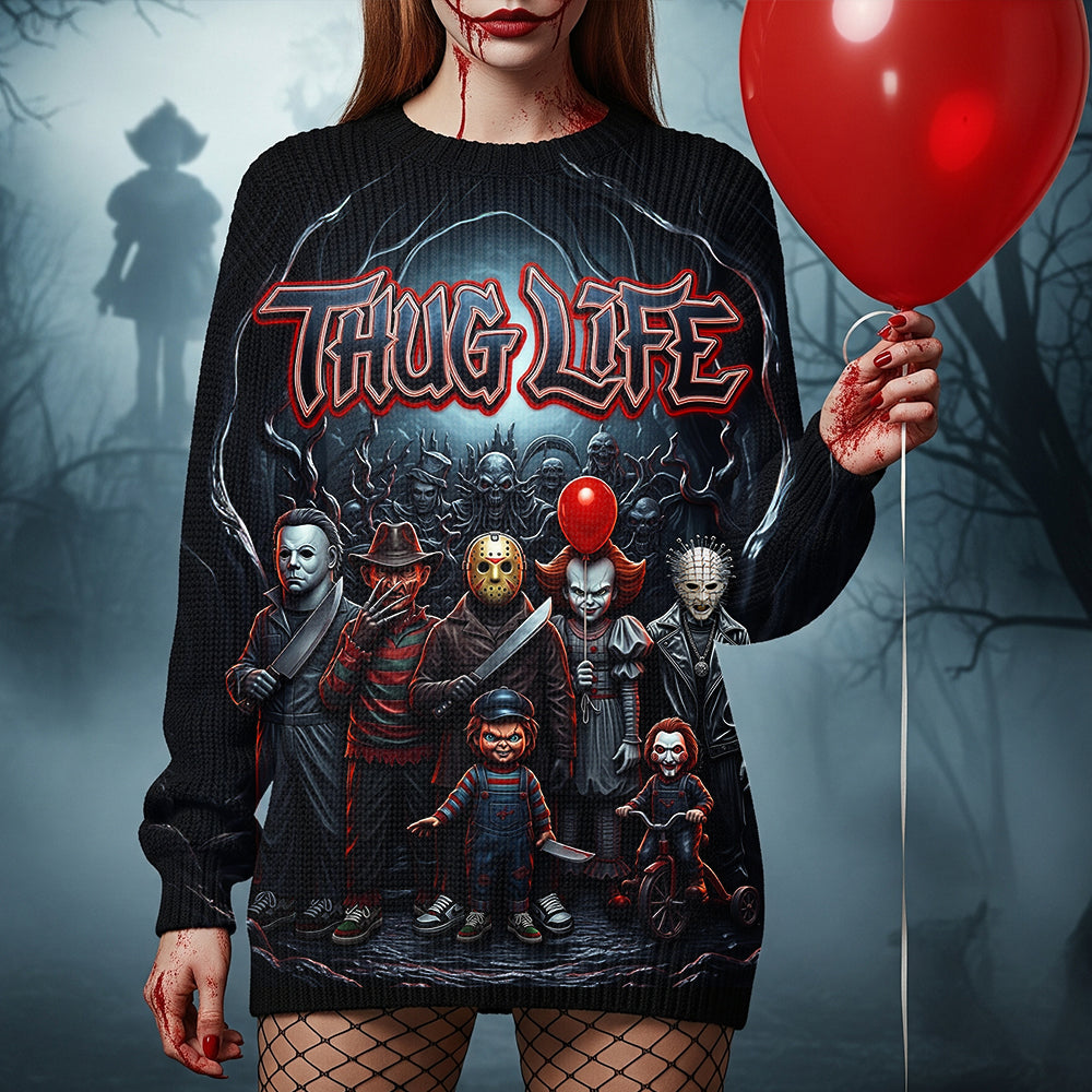 Horror Villains Thug Life Ugly Sweater Personalized Gifts For Horror Fans 01HUDT220825-Homacus