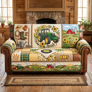 Green Farm Tractor Quilted Sofa Cover - Personalized Gifts For Tractor Lovers 05pgtn260626-Homacus