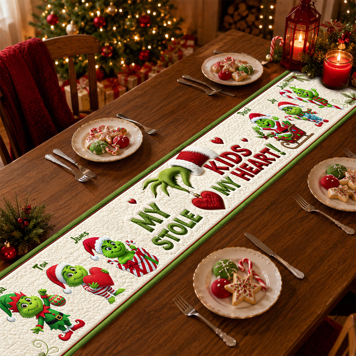 Little Green Mischief Table Runner - Personalized Christmas Gifts For Grandma 02nalu190826-Homacus