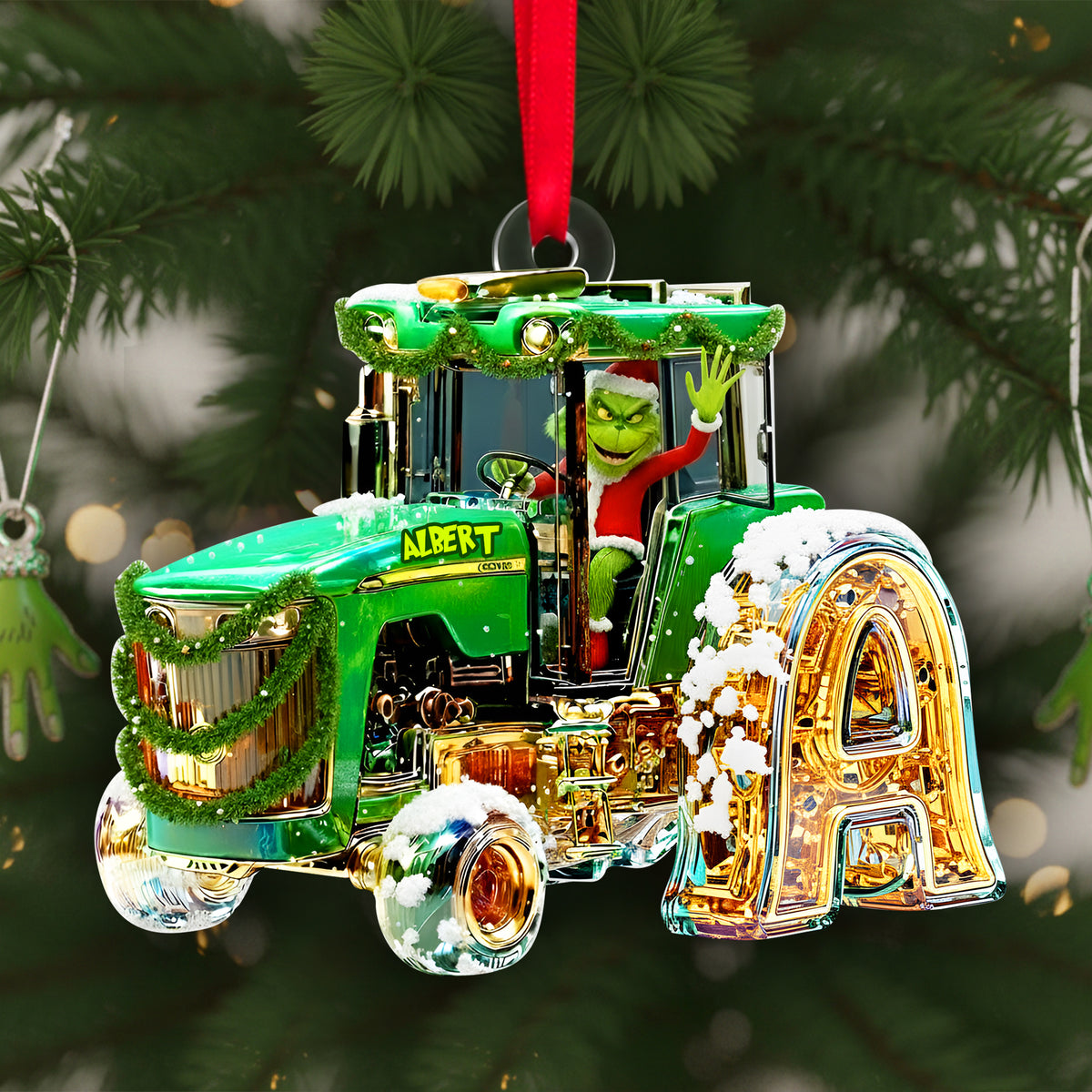 Green Tractor Initials Ornament - Personalized Christmas Gifts For Tractor Lovers 01TGLU110925-Homacus