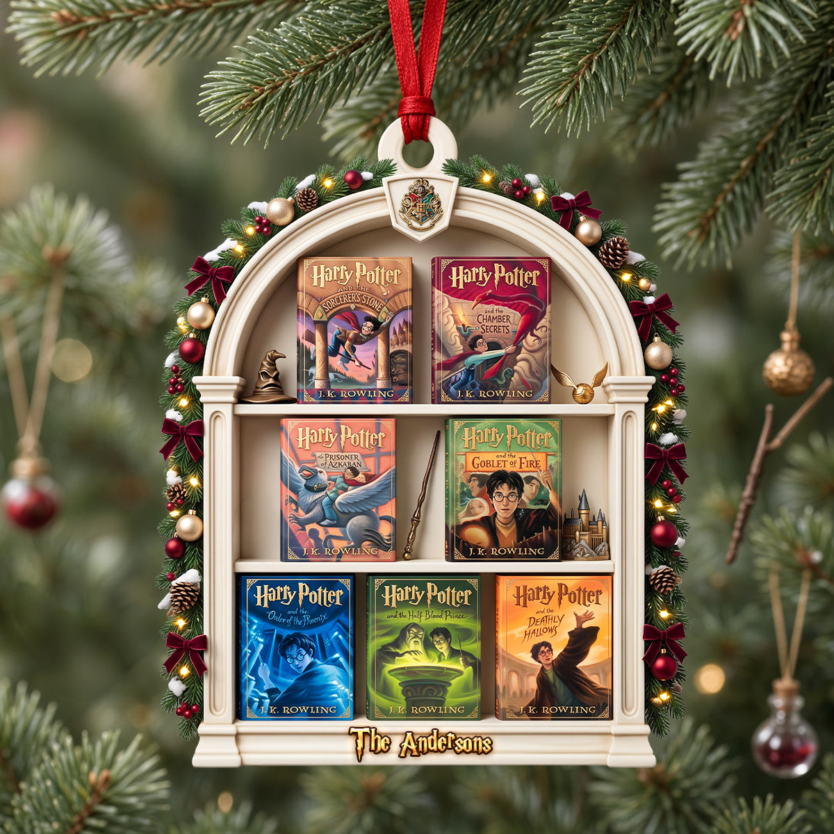 Fantasy School Bookshelf Ornament - Personalized Gifts For Christmas Ornament 04NADH260926-Homacus