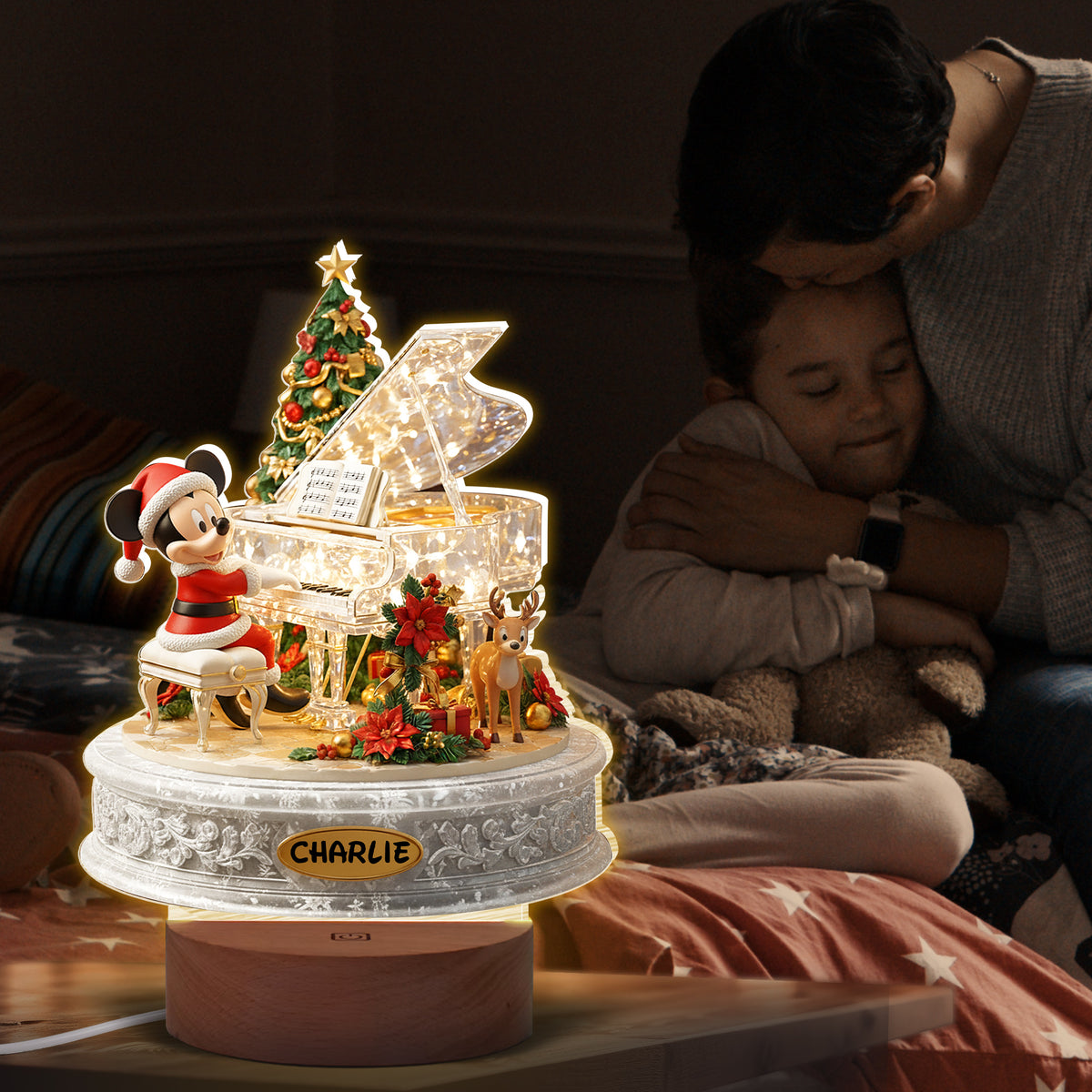 Personalized Gifts For Kids Christmas LED Light With Circle Wood Base 02palu100925-Homacus