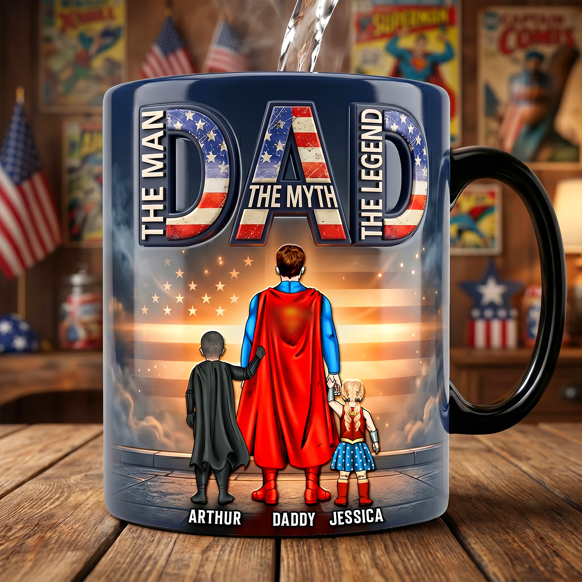 Powerful Dad & His Little Ones Magic Coffee Mug - Personalized Gifts For Dads 02NADH230426-Homacus