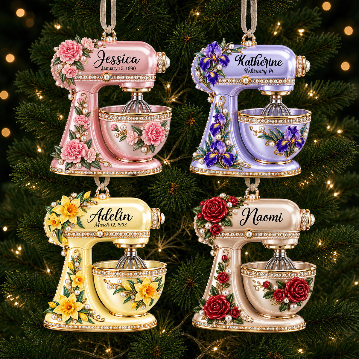 Birth Month Flower Baking Mixer Ornament - Personalized Christmas Gifts For Baking Lovers 02qhdt120926-Homacus
