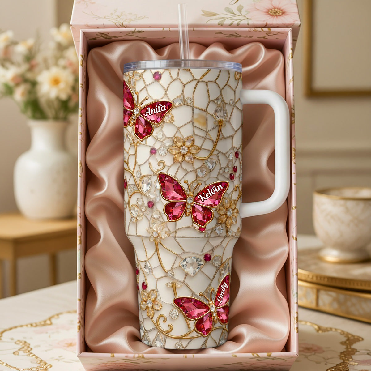 Sparkling Butterfly Floral 40oz Tumbler - Personalized Gifts For Mom 03kimg180326-Homacus