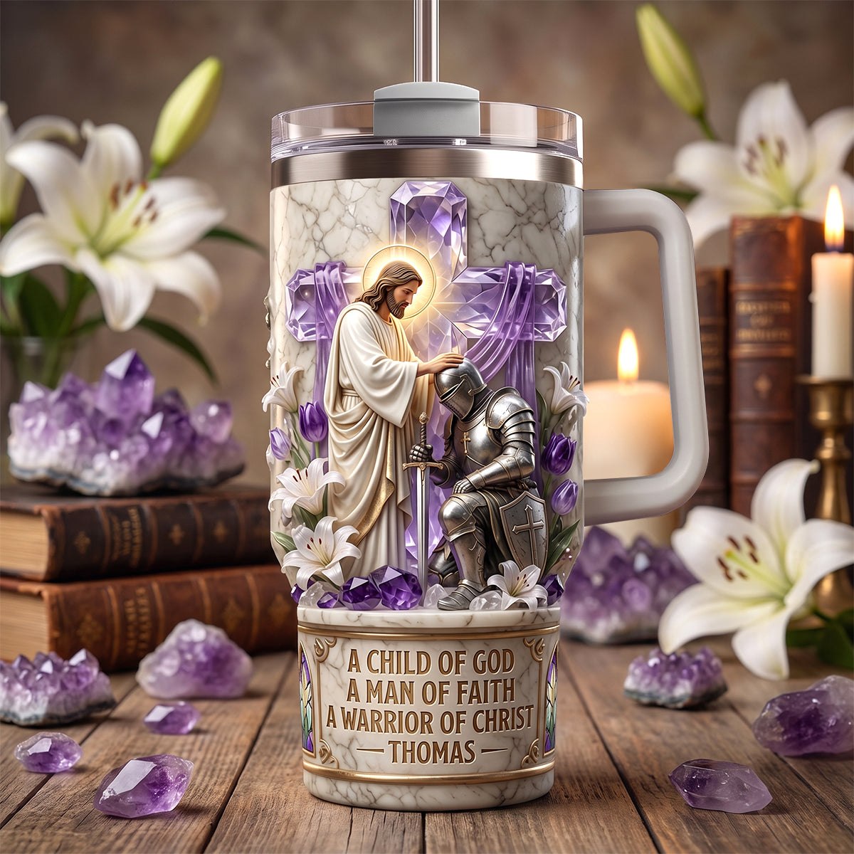 Knight Kneeling Before God 40oz Tumbler With Handle - Personalized Gifts For Christians 02tydh060726-Homacus
