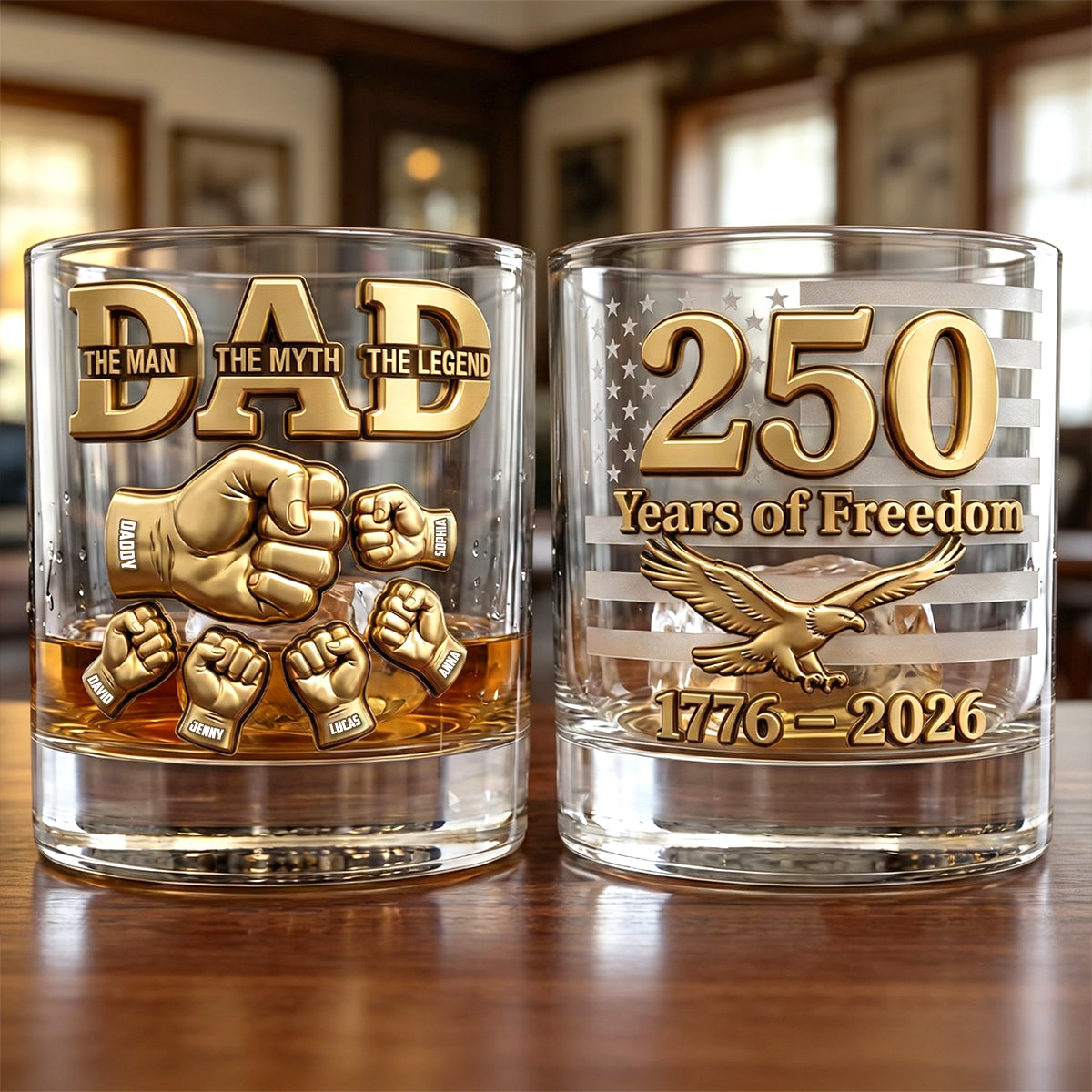 USA 250th Anniversary Round Glass - Personalized Gifts For Dad 04natn030326-Homacus