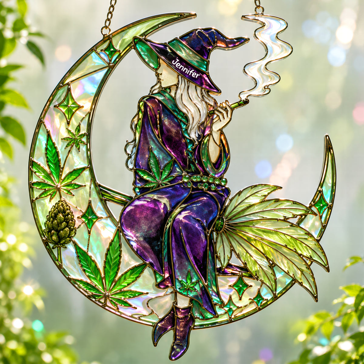 Herb Smoking Witch Suncatcher, Personalized Gifts For Weed Lovers 06qhqn010826-Homacus