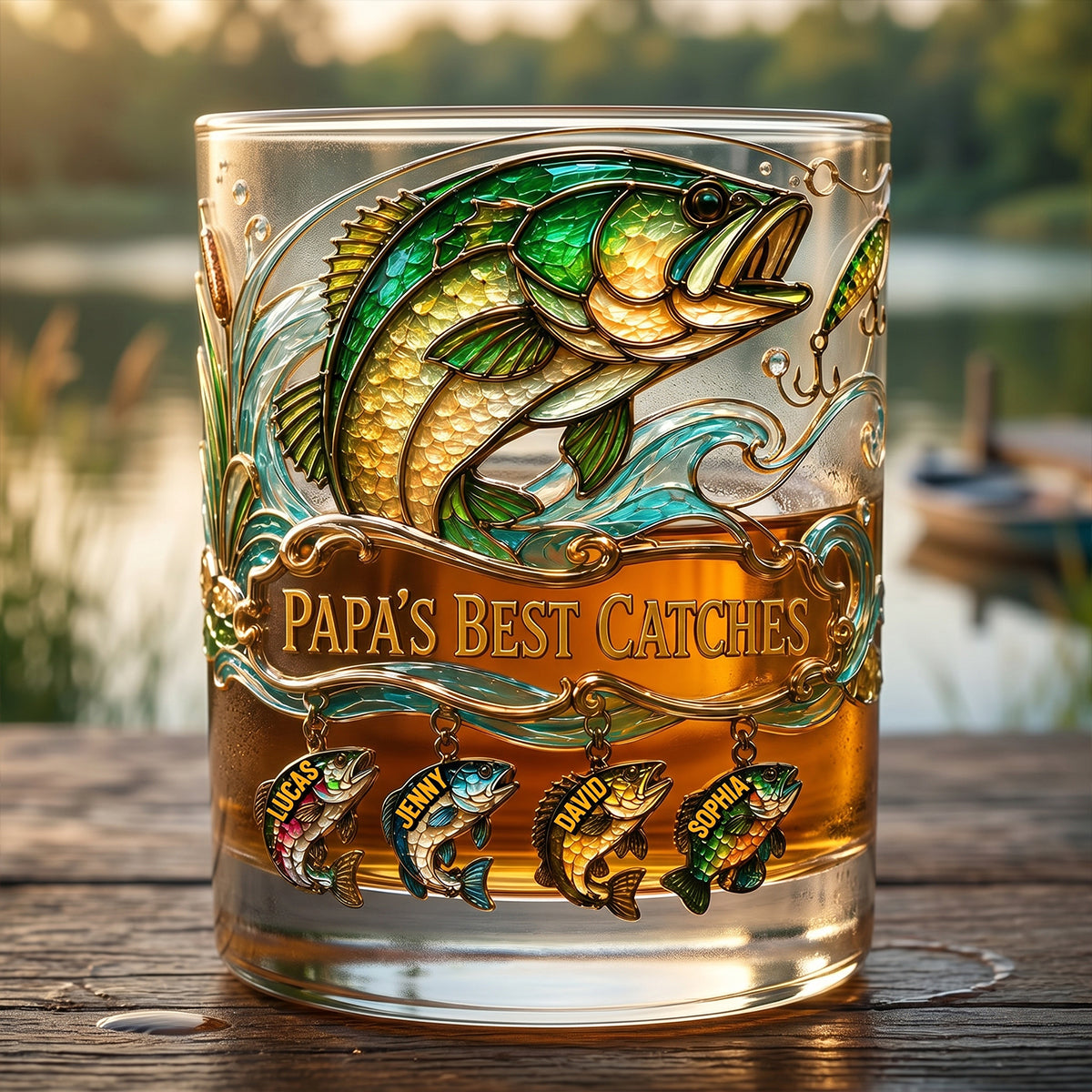 Fishing Papa Best Catches Round Glass - Personalized Gifts For Dad 06patn230526-Homacus