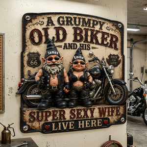 Biker Couple Gnomes Metal Sign - Personalized Gifts For Couples 06nalu190626