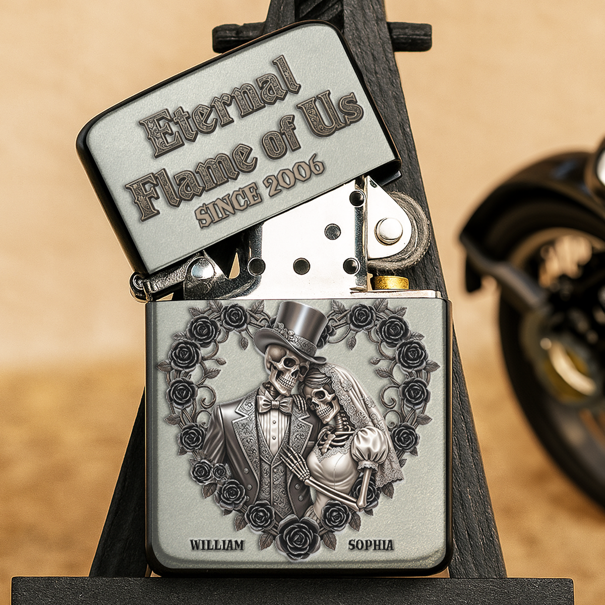Eternnal Flame Of Us - Black Rose and Skull Couple Lighter - Personalized Gift For Couple-Homacus