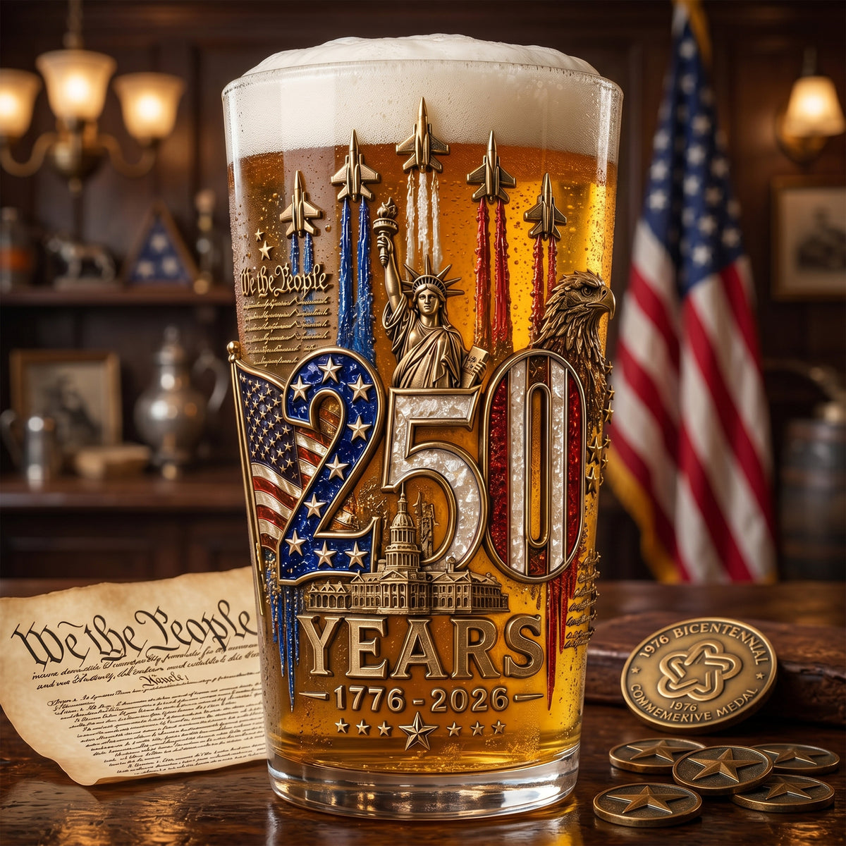 America 250th Anniversary Beer Glass - Personalized Gifts For Patriotic 05palu270526-Homacus