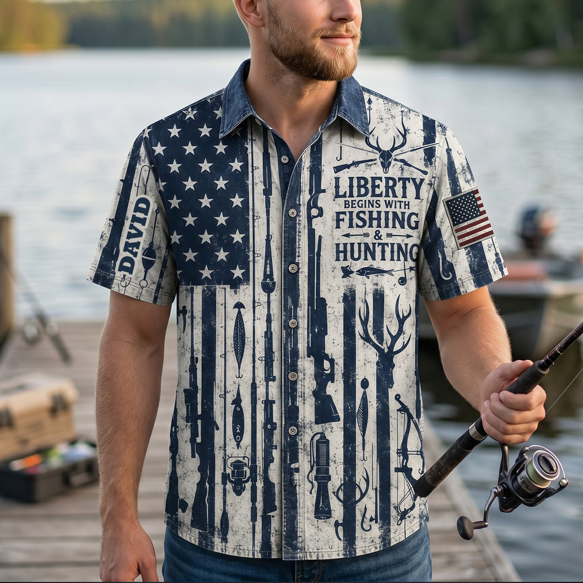 Proud American Heritage Hawaiian Dad Shirt, Personalized Gifts For Fishing & Hunting Lovers 03qhtn270526-Homacus