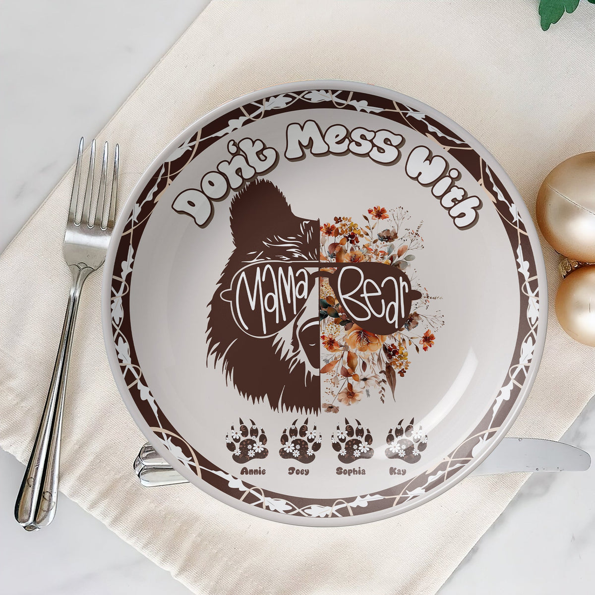 Mama Bear Ceramic Round Plate - Personalized Gift For Mom 02XQLU250325-Homacus