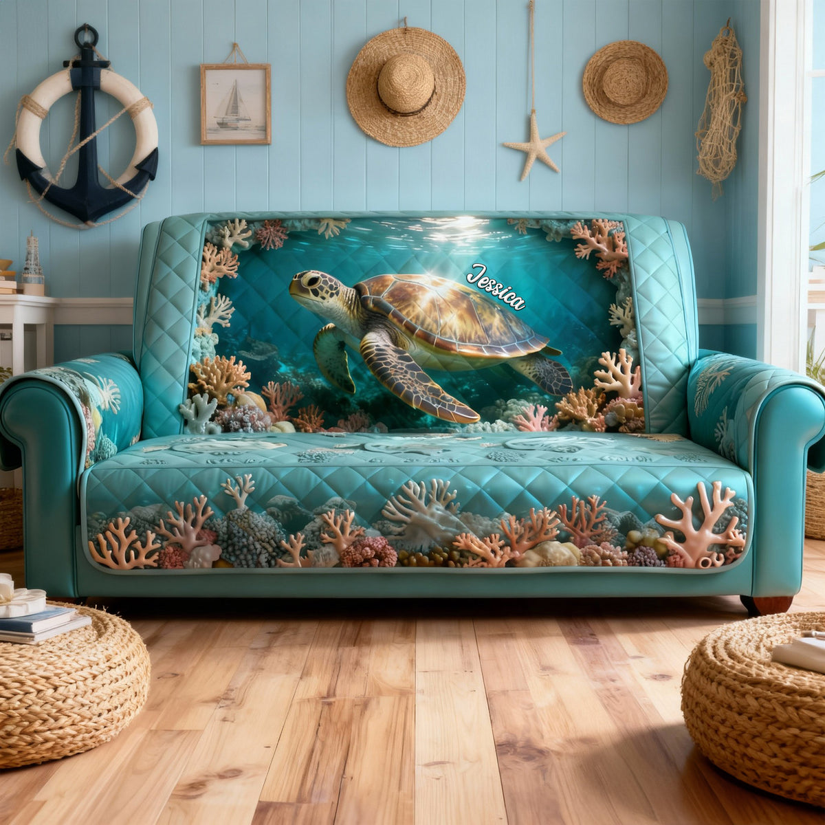 Sea Turtle Quilted Sofa Cover - Personalized Gifts 05KILU050226-Homacus