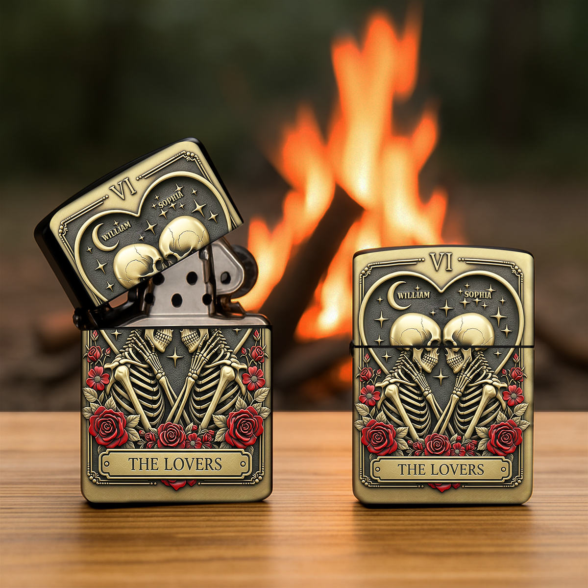 Rose and Skeleton Couple Lighter - Personalized Gift For Couple-Homacus