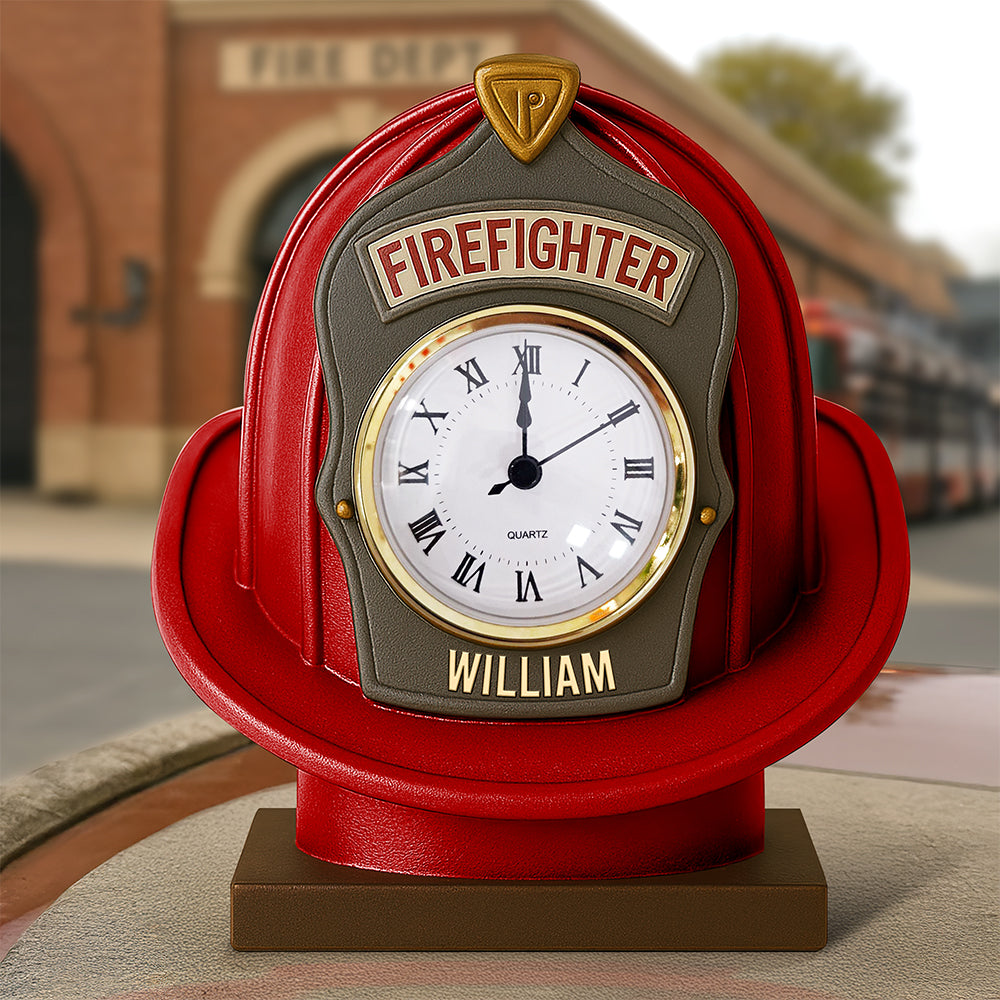 Firefighter Helmet Desk Clock Plaque - Personalized Gifts For Firefighter 03toqn280525-Homacus
