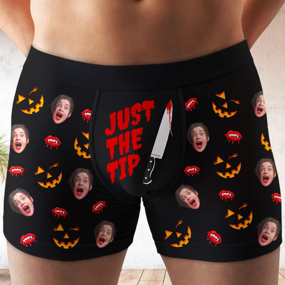 Custom Photo Gifts For Couple Boxer Briefs Halloween Pumpkin Smash Just Tip 03XQDT010824-Homacus