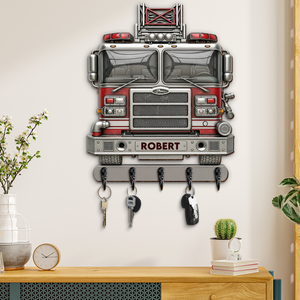 Rustic Firetruck Wood Key Hanger- Personalized Gift For Firefighter 04NAPU090725tt-Homacus