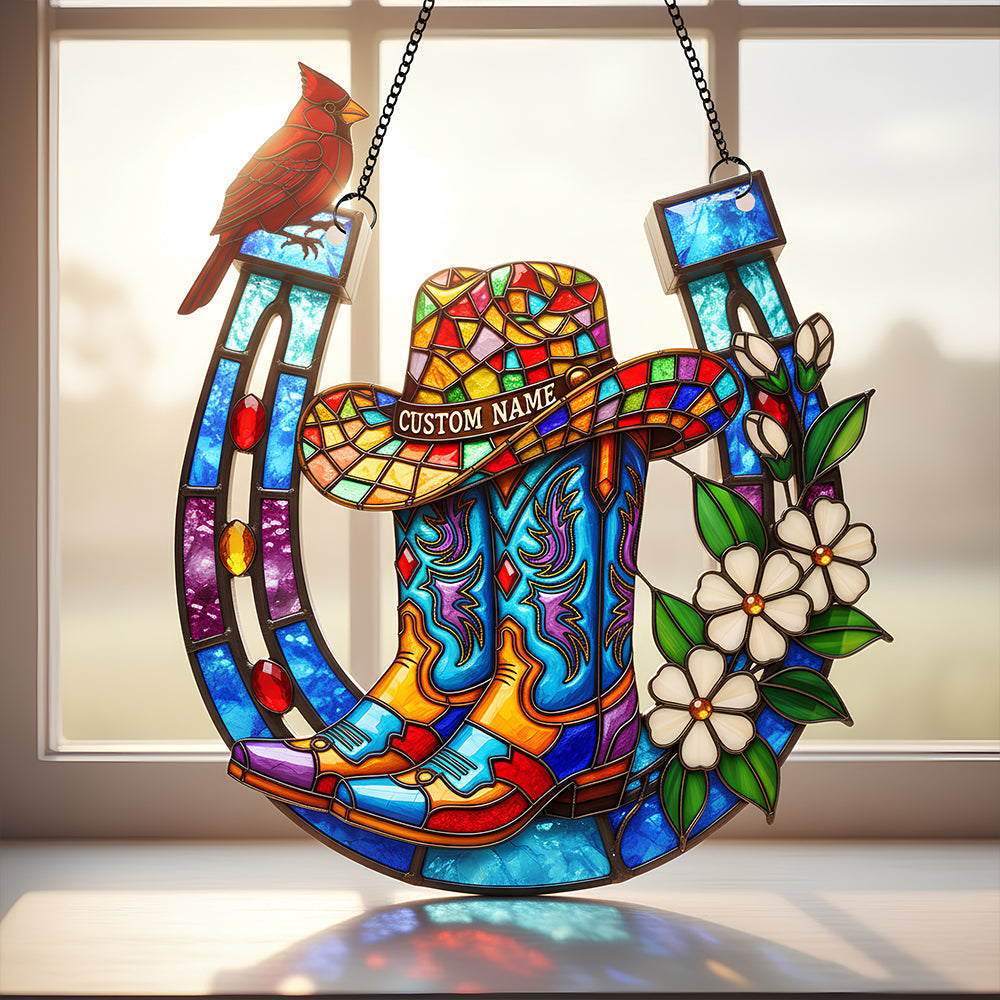 Cowboy Boots & Horseshoe Suncatcher Ornament Personalized Gifts For Horse Lovers 06OHDT191225-Homacus