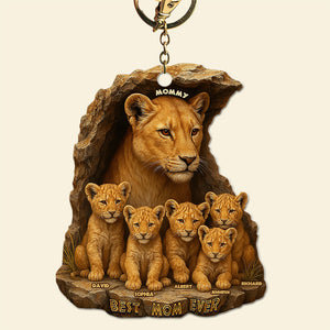 Personalized Gifts For Mom Keychain 06xqqn040425 Lion Mom & Little Cubs-Homacus