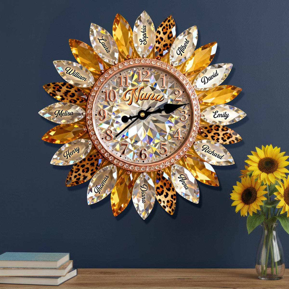 Sunflower Family Acrylic Hanging Wall Clock – Personalized Gifts For Grandma 02naqn221225-Homacus