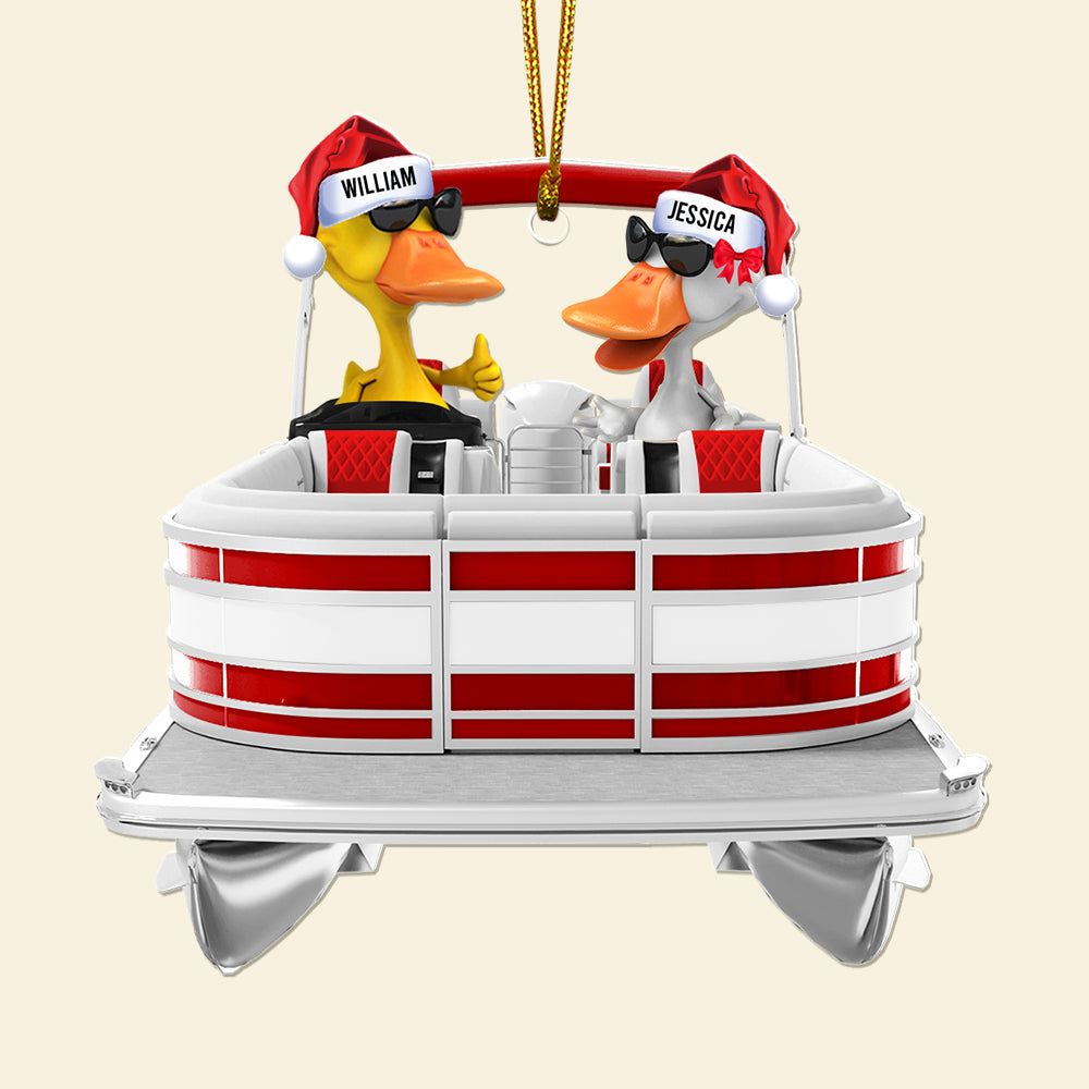 Pontoon Christmas Ornaments - Pontoon Duck Family - Custom Pontoon, Tritoon Gifts For Members-Homacus