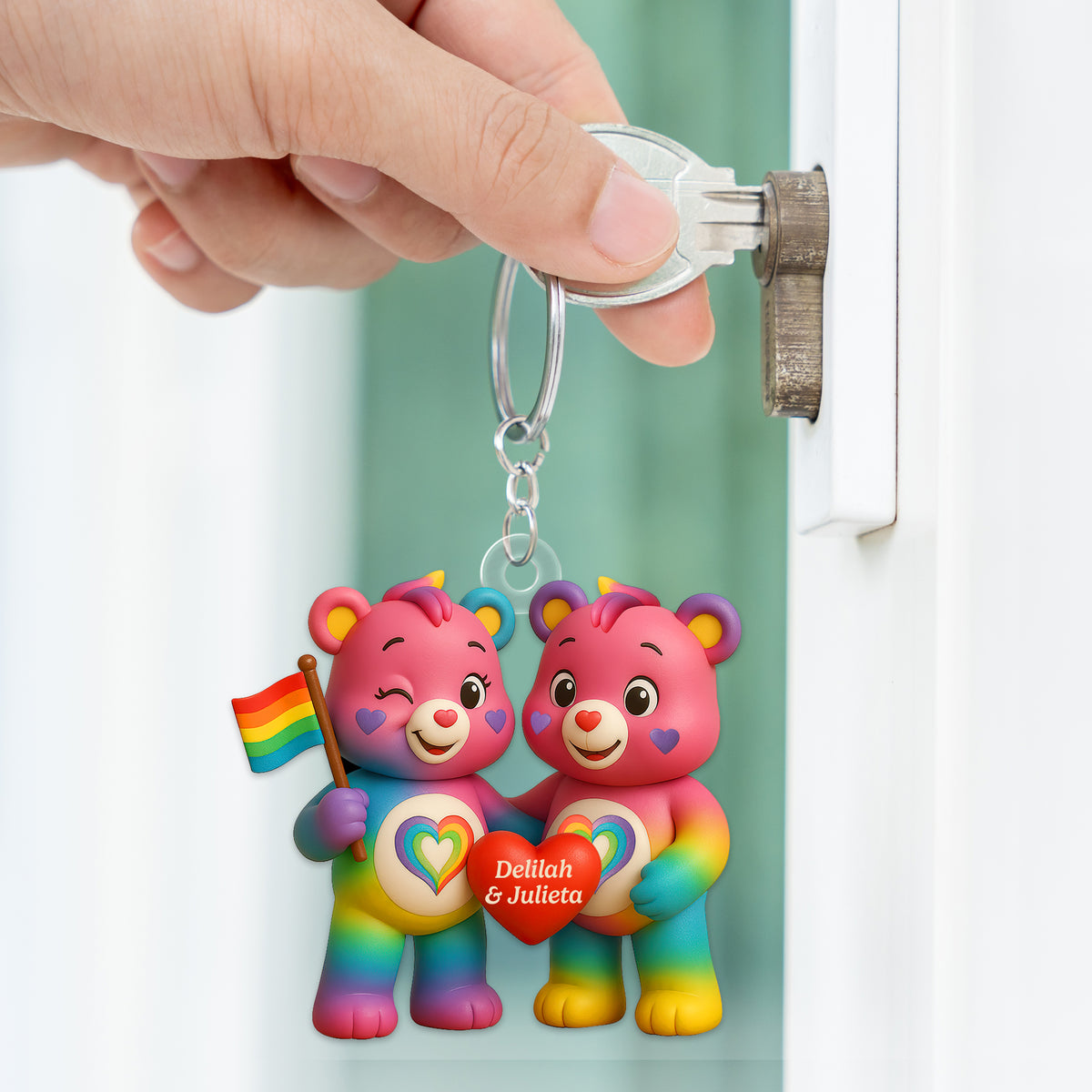 Rainbow Couple Keychain Personalized Gifts For LGBTQ+ Pride 01HUDT150525-Homacus