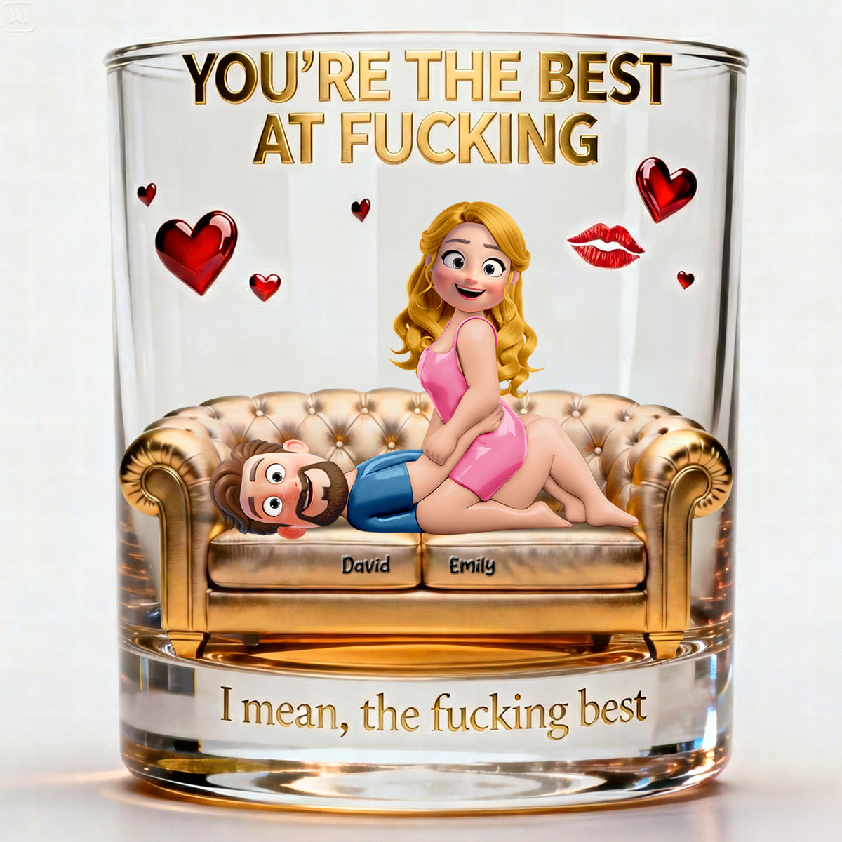 Cheeky Couple 11oz Round Glass - Personalized Gifts For Couple Valentine Drinking Glass 03NAQN240126-Homacus