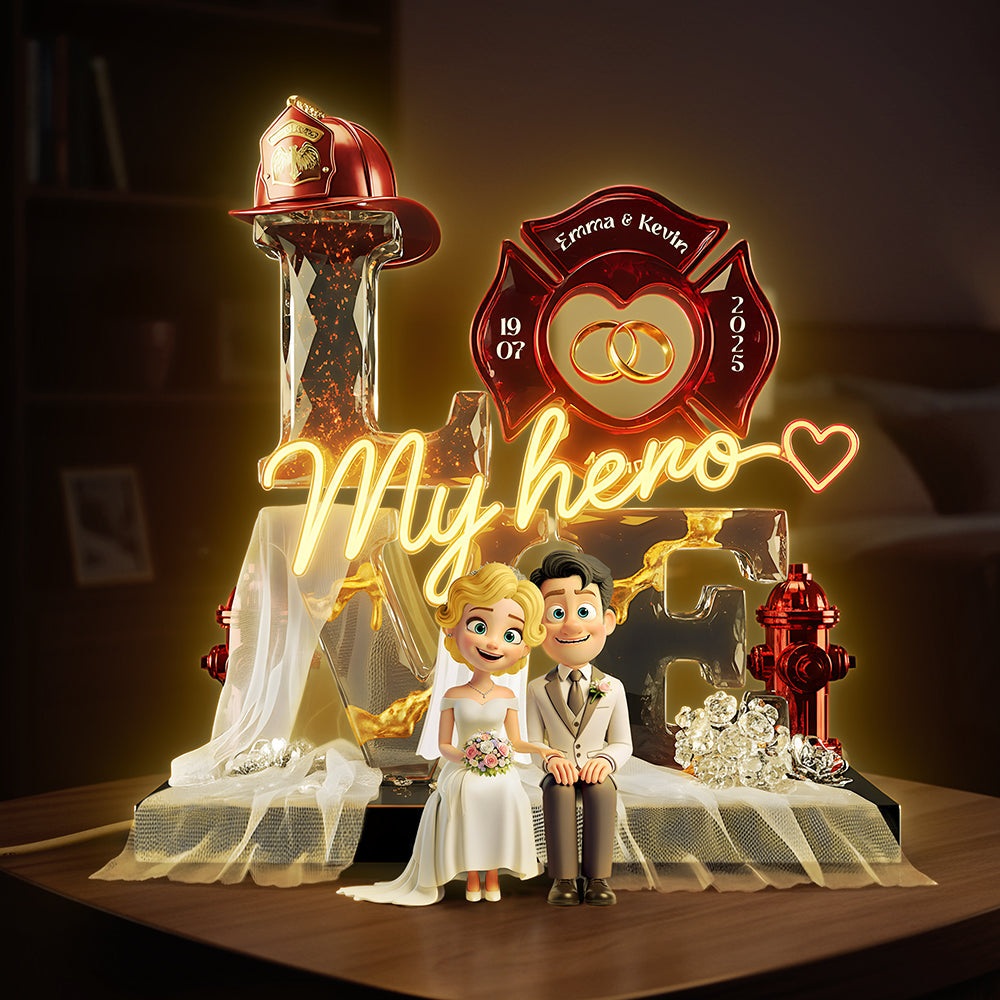 Firefighter Wedding Couple Acrylic Light Box - Personalized Gift For Couples 03PATA091225-Homacus