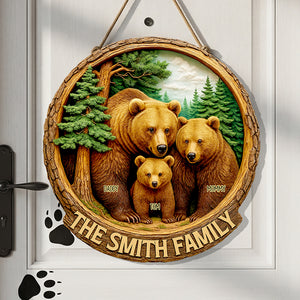 Family Bear Wood Sign Personalized Gifts For Family 01HUDT140625-Homacus