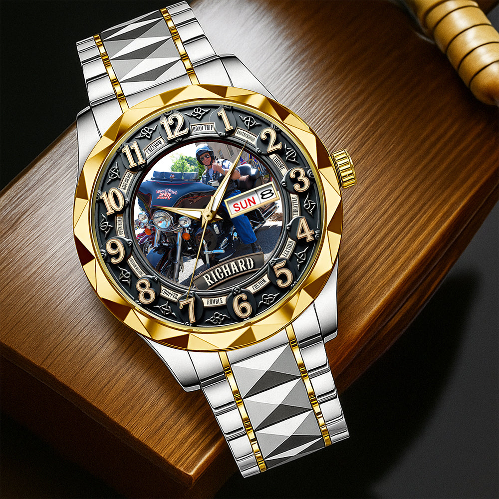 Motorcycle Rider Men's Stainless Steel Watch – Custom Photo Gift for Bikers 04huqn230725-Homacus