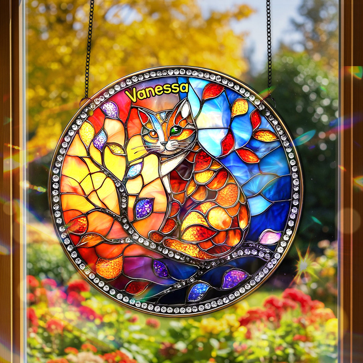 Colorful Cat Stained Glass - Personalized Gifts For Cat Lovers 02humg150825-Homacus