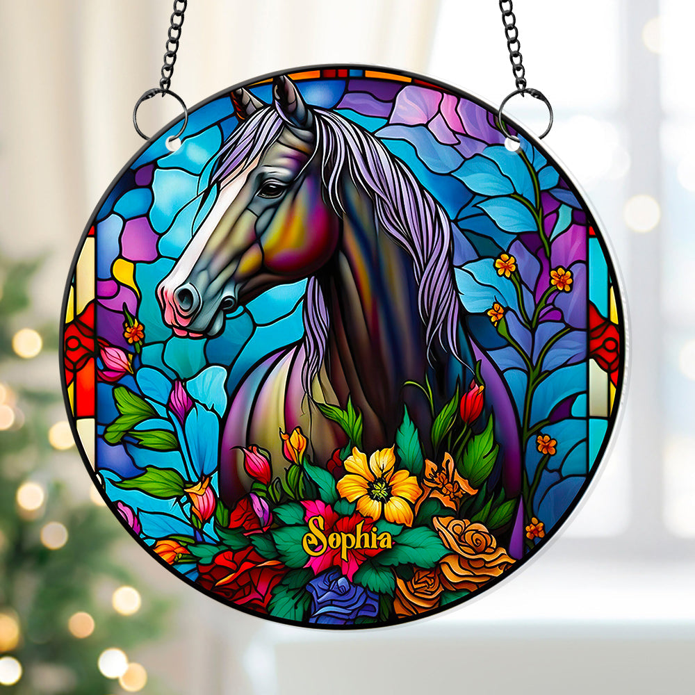 Horse With Flowers Suncatcher - Personalized Gifts For Horse Lover 04ACDT280824-Homacus