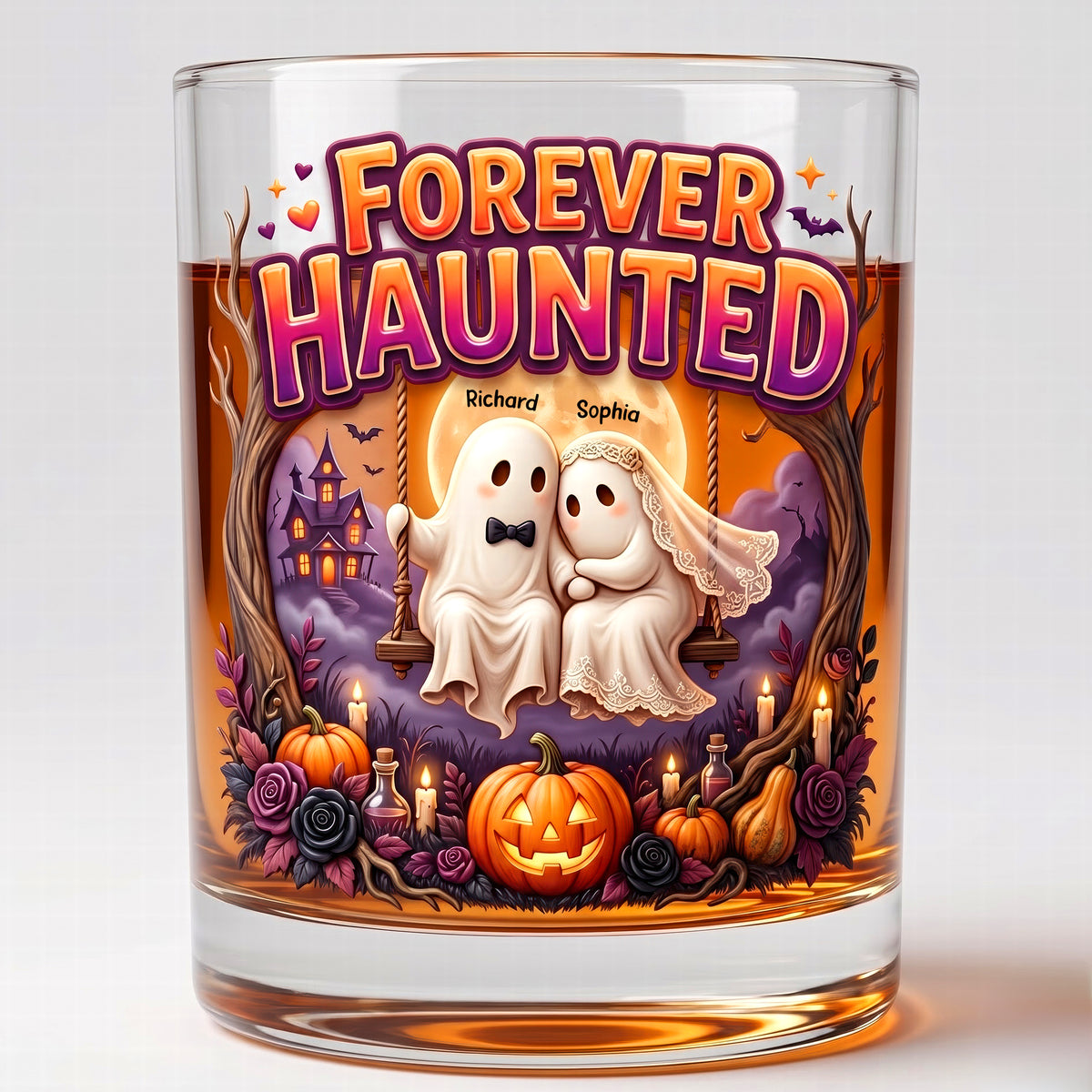 Forever Couple Halloween Round Glass - Personalized Gifts For Couple 07TOQN010826-Homacus