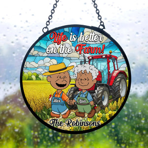 Personalized Gifts For Farmer Couple Stained Glass Window Hanging Ornament 02KAMH140125HG-Homacus