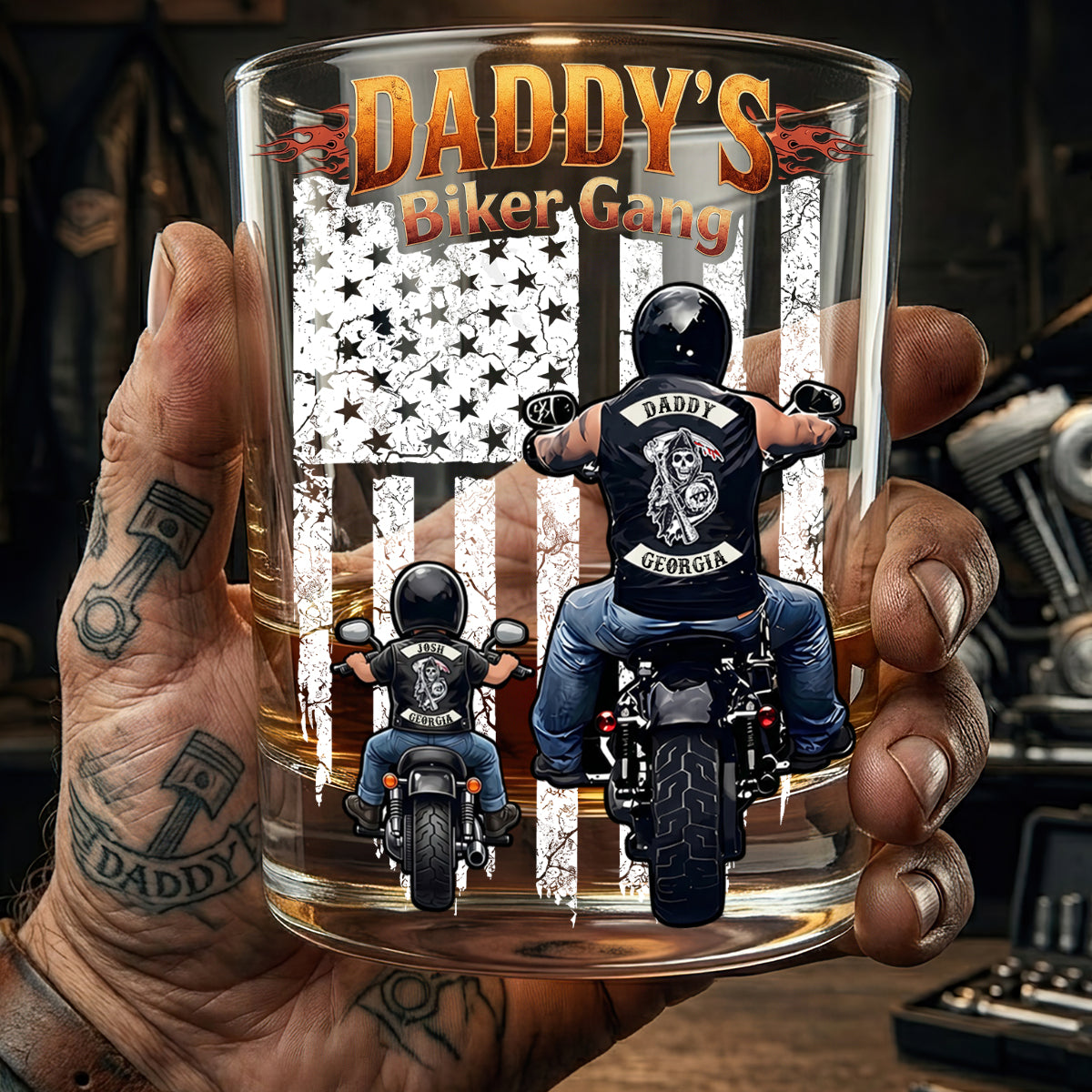 Daddy’s Biker Gang Round Glass Personalized Gifts For Dad 01HUDT030626-Homacus