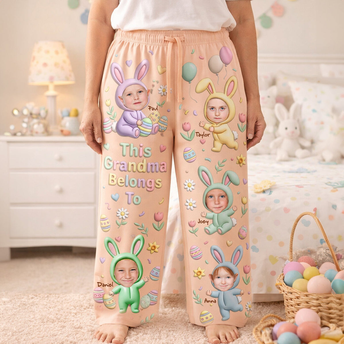 Cute Bunny Grandkids Pajama Pants - Custom Photo Gifts For Grandma 04nalu100326-Homacus