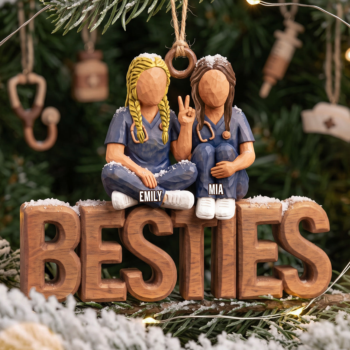 Bestie In Scrubs Wood Ornament – Personalized Gift For Nurses 03TTTA051026-Homacus