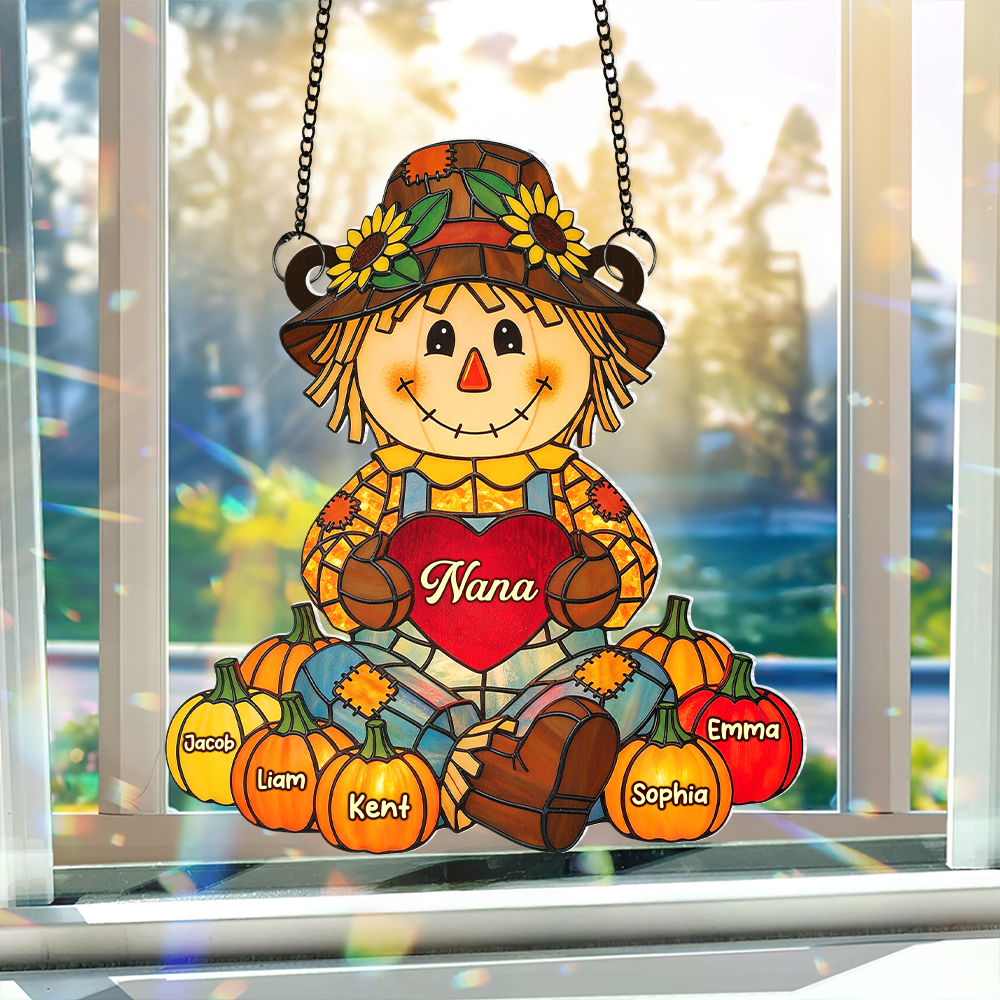 Autumn Scarecrow Grandma Suncatcher - Personalized Gifts For Grandma 06NAPU150725-Homacus