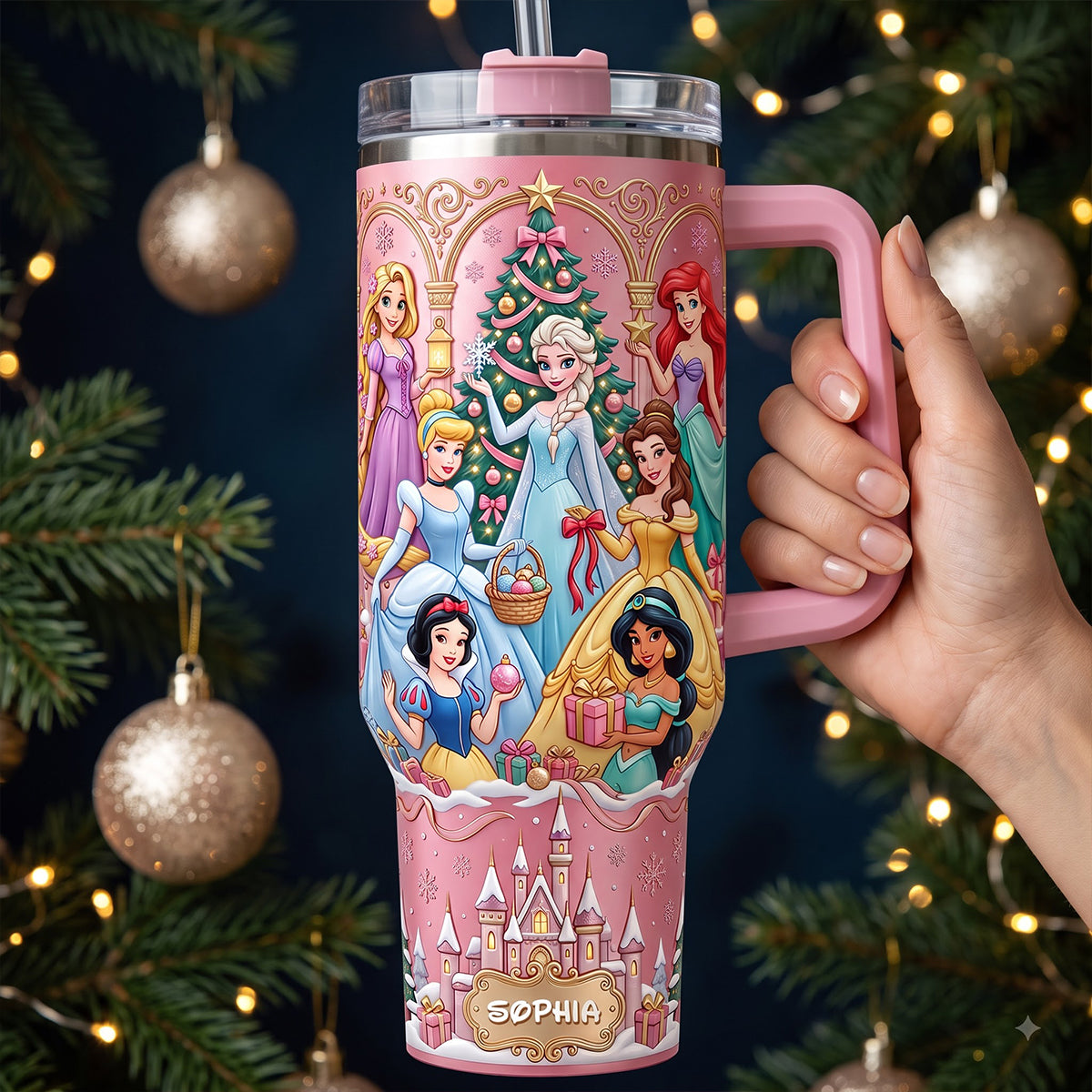 Lovely Fairy Tale Princesses Colorful 40oz Tumbler With Handle - Personalized Christmas Gifts 06tydt171026