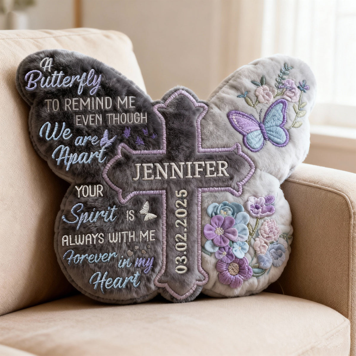 Heaven Butterfly Shaped Pillow, Personalized Keepsake To Remember Loved One 03qhlu191225-Homacus