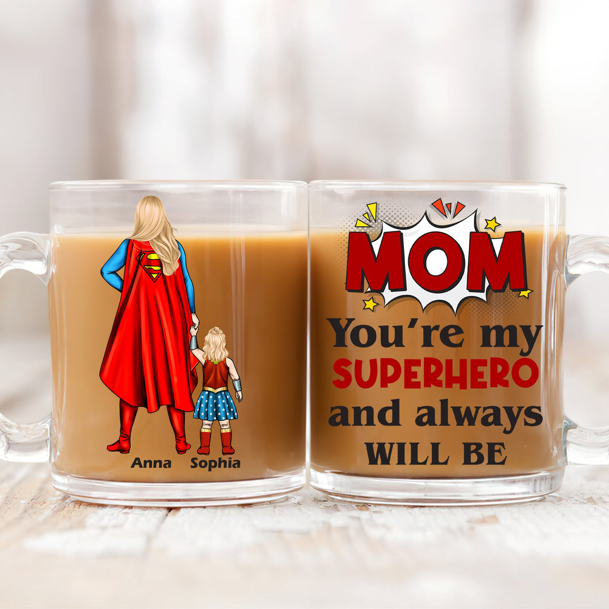 Personalized Gifts For Mom Clear Glass Mug 04natn220325pa You're Our Superhero And Always Will Be-Homacus