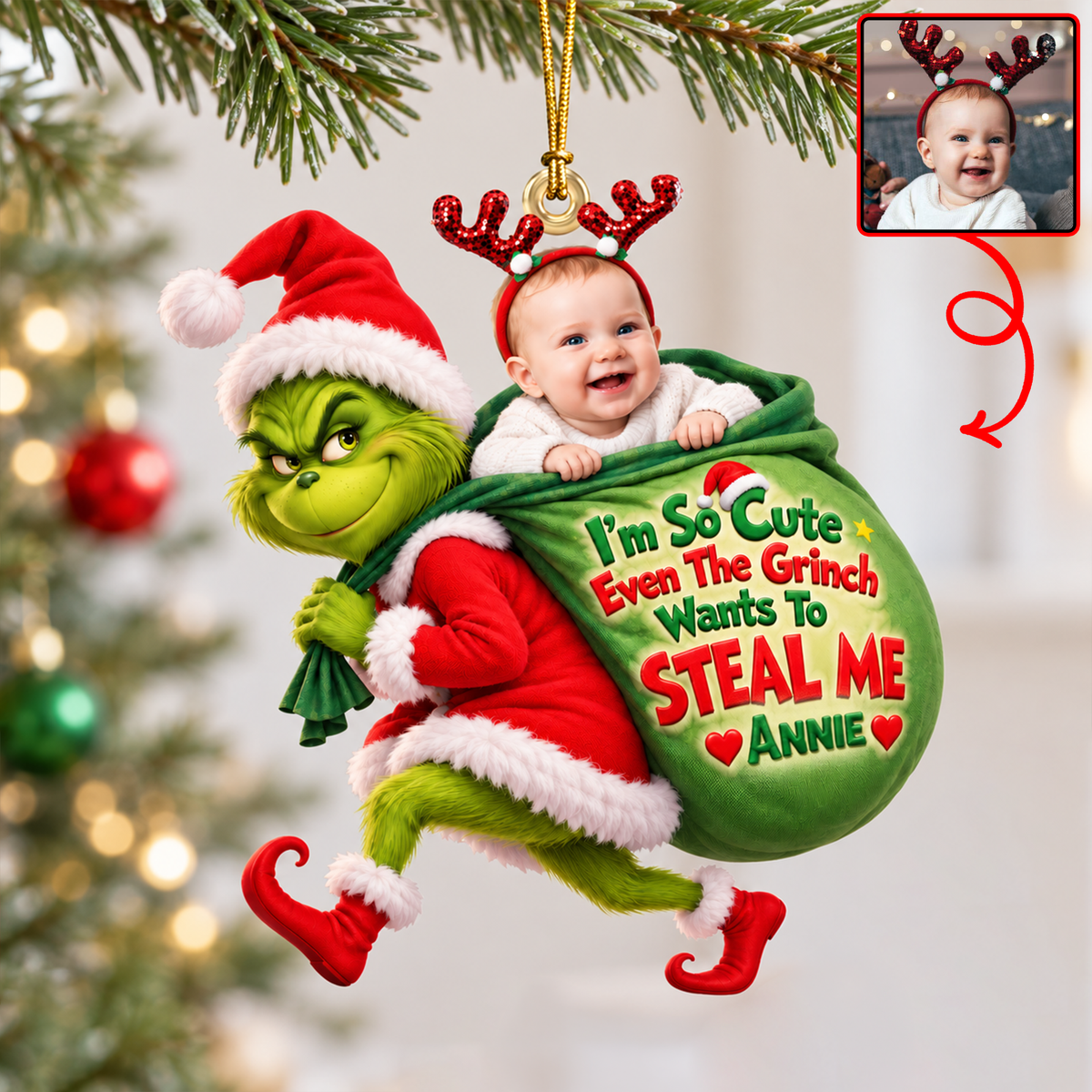 Custom Photo Steeling Cute Baby Ornament - Personalized Gifts For Christmas Ornament 11HUQN211026